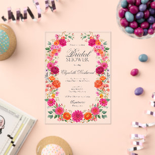 Colourful Pink & Orange Floral Garden Bridal Showe Acrylic Invitations