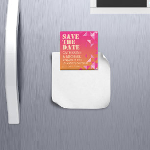 Colourful Pink & Orange Geometric Save The Date Magnet