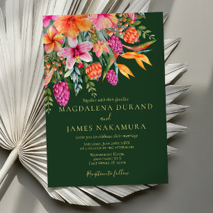 Colourful Pink Orange Green Tropical Floral Weddin Invitation