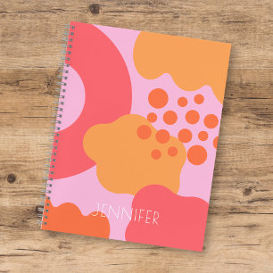 Colourful Pink Orange Organic Shapes w/ Name Notebook