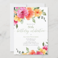 Colourful pink orange peonies 50th birthday party