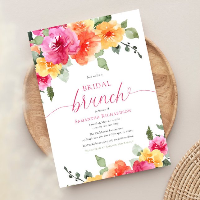 Colourful pink orange peonies spring bridal brunch invitation (Creator Uploaded)