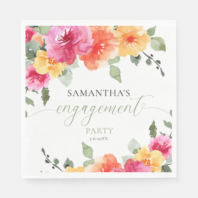 Colourful pink orange peonies spring engagement napkin (Front)