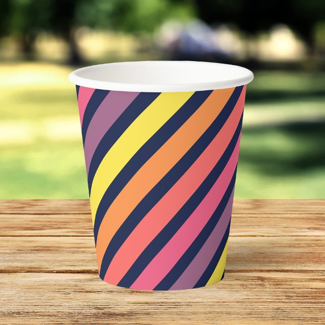 Colourful Pink Orange Purple Yellow Stripes Patter Paper Cups (Creator Uploaded)