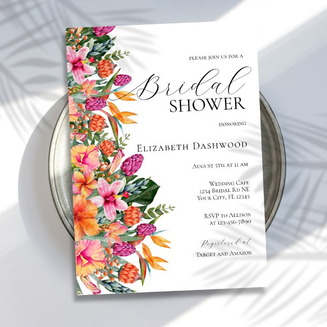 Colourful Pink Orange Tropical Floral Bridal Showe Invitation (Creator Uploaded)