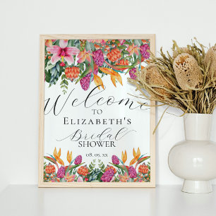 Colourful Pink Orange Tropical Floral Welcome Sign