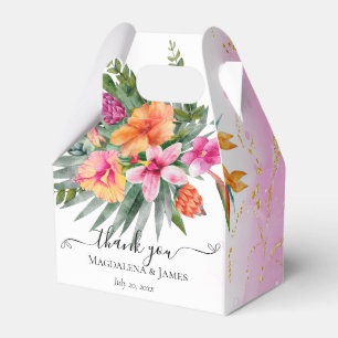 Colourful Pink Orange Tropical Flowers Wedding Favour Box