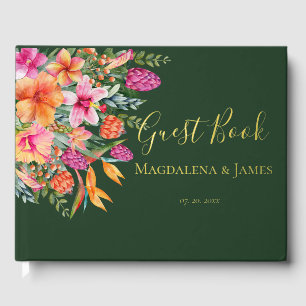 Colourful Pink Orange Tropical Flowers Wedding Guest Book