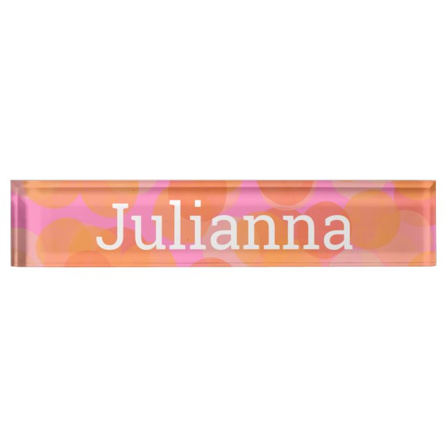 Colourful Pink Orange Watercolor Geometric Custom Nameplate (Front)