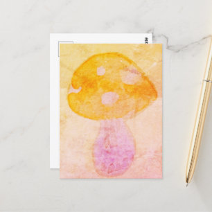 Colourful Pink Orange Watercolor Mushroom Postcard