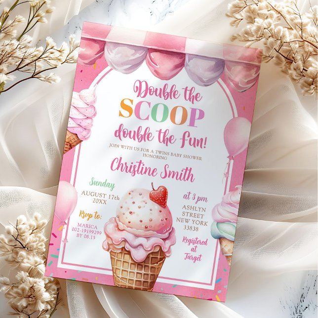 Colourful Pink Pastel Ice Cream Twins Baby Shower Invitation (Creator Uploaded)