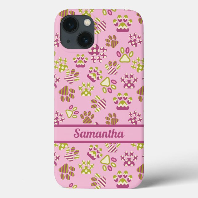 Colourful Pink Paws Personalised Case-Mate iPhone Case (Back)