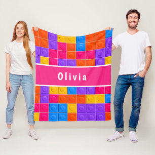 Colourful Pink Purple Building Blocks Custom Fleece Blanket