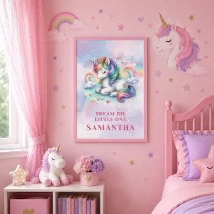 Colourful Pink Purple Unicorn Girl Birthday Wall A Poster
