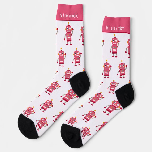 Colourful Pink Red Robot Pattern and Text Socks (Left)