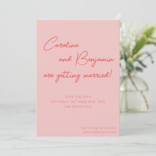 Colourful Pink Red Script Handwriting Wedding  Save The Date
