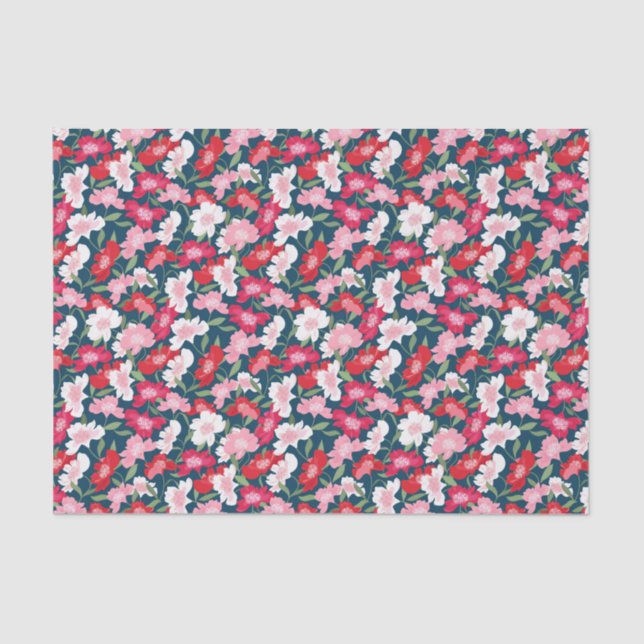 Colourful Pink Red White Fun Floral Pattern Tissue Paper (Front)