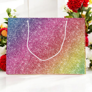 Colourful Pink Red Yellow Rainbow Glitter Sparkles Large Gift Bag