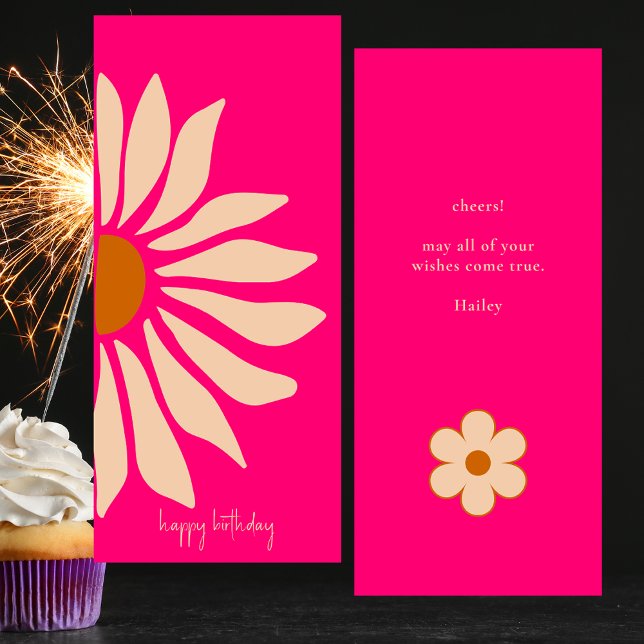 Colourful Pink Retro Floral Happy Birthday Card (Creator Uploaded)