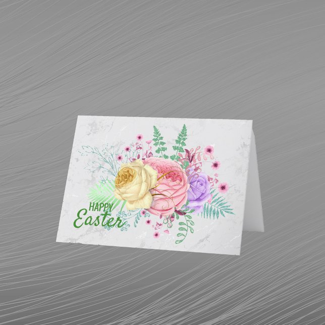 Colourful Pink Roses Floral Bouquet Easter Holiday Card (Creator Uploaded)