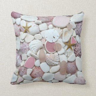 Colourful pink sea glass beach pottery photo cushion