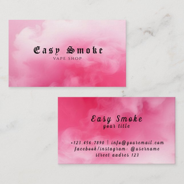 Colourful Pink Smoke Vape Shop Business Card (Front/Back)