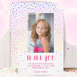Colourful Pink Stars Birthday Kids Girl Photo Thank You Card<br><div class="desc">Colourful Pink Stars Birthday Kids Girl Photo Thank You Card. Cute pink birthday thank you card for your friends and family. Upload your photo and personalise the card with your name and text. The card has colourful stars and spots. Great as thank you card for girls.</div>