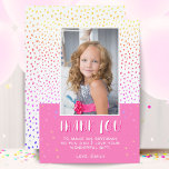 Colourful Pink Stars Birthday Kids Girl Photo Thank You Card<br><div class="desc">Colourful Pink Stars Birthday Kids Girl Photo Thank You Card. Cute pink birthday thank you card for your friends and family. Upload your photo and personalise the card with your name and text. The card has colourful stars and spots. Great as thank you card for girls.</div>