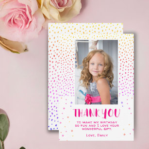 Colourful Pink Stars Birthday Kids Girl Photo Thank You Card
