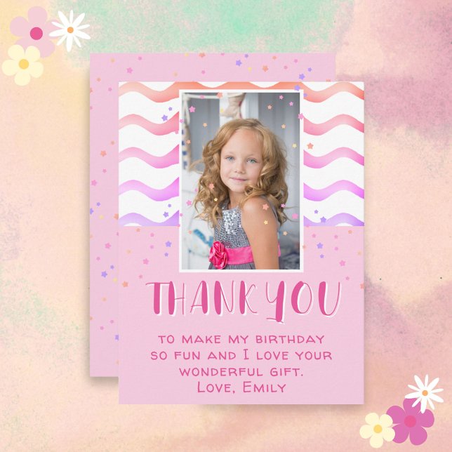 Colourful Pink Stars Birthday Thank you Girl Photo Postcard (Creator Uploaded)