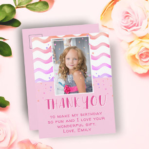 Colourful Pink Stars Birthday Thank you Girl Photo Postcard