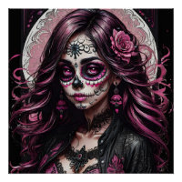 Colourful Pink Sugar Skull no p3 Glossy Poster