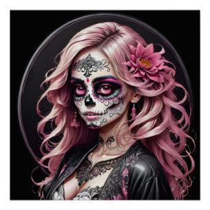 Colourful Pink Sugar Skull no p5 Glossy Poster
