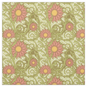 Colourful Pink Sunflowers Floral Illustration Fabric
