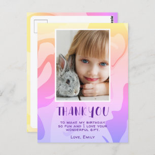 Colourful Pink Swirl Girl Photo Birthday Thank you Postcard