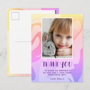 Colourful Pink Swirl Girl Photo Birthday Thank you Postcard