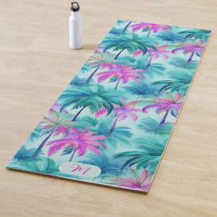 Colourful Pink Teal and Green Palm Trees Yoga Mat