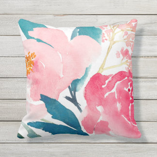 Colourful Pink & Teal Painted Outdoor Accent Pillo Cushion