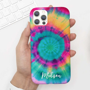 Colourful Pink Teal Yellow Tie Dye Watercolor Name iPhone 13 Pro Case