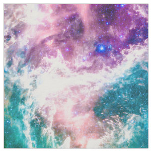 Colourful pink turquoise galaxy modern nebula fabric