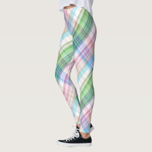Colourful Pink Turquoise Green Plaid Tartan Patter Leggings