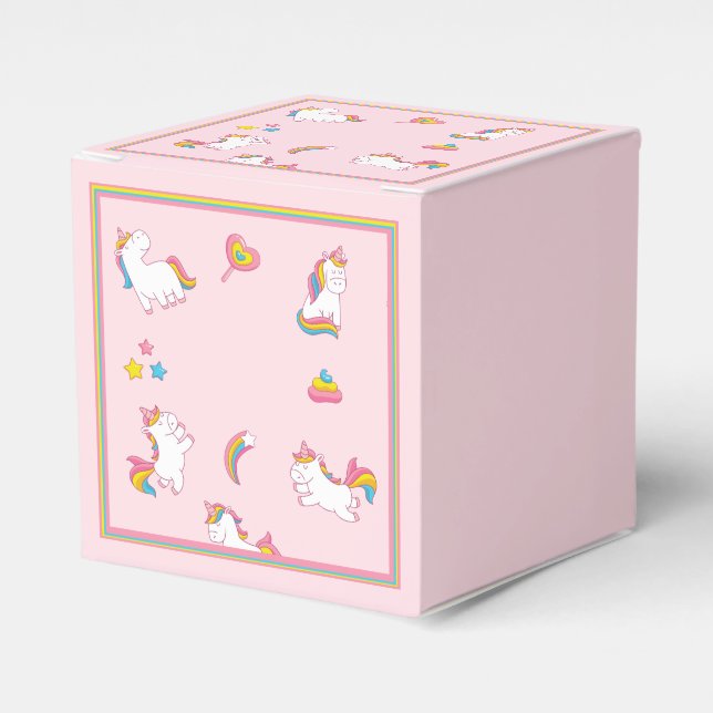 Colourful Pink Unicorns Favour Box (Front Side)