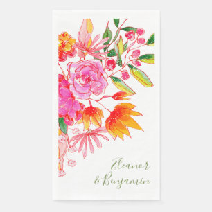 Colourful Pink Watercolor Floral Custom Wedding Napkin