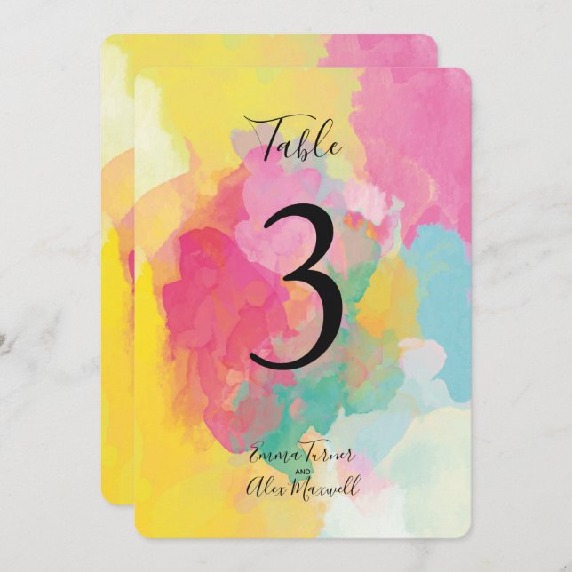 Colourful Pink Watercolour | Table number cards (Front/Back)