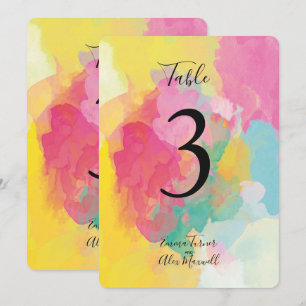 Colourful Pink Watercolour Table number cards