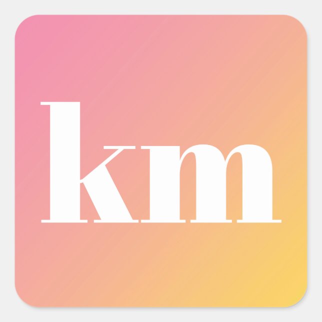 Colourful Pink Yellow Gradient Ombré Monogram Square Sticker (Front)