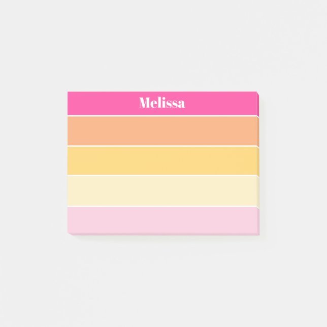 Colourful Pink Yellow Personalised Colour Stripes Post-it Notes (Front)
