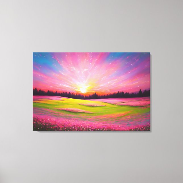 Colourful Pink Yellow Spring Meadow Wrapped Canvas (Front)