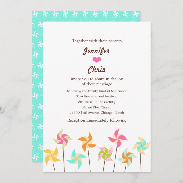 Colourful Pinwheel Themed Wedding Invitation (Front/Back)