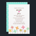 Colourful Pinwheel Themed Wedding Invitation<br><div class="desc">An array of pastel coloured pinwheels on sticks are the stars of this sweet wedding invitation set so you can announce your engagement or wedding in fun retro style.</div>